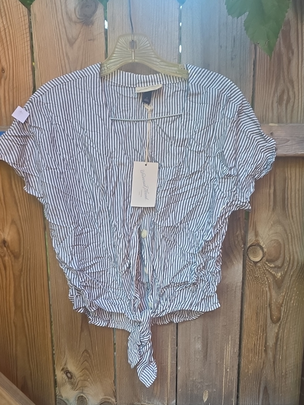 Universal Thread Navy & White Striped Tie-Front Button Down Top
